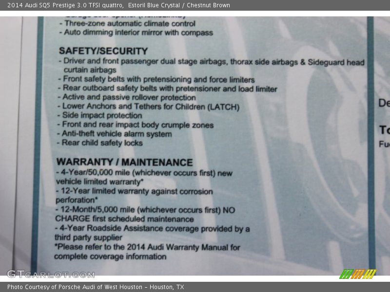  2014 SQ5 Prestige 3.0 TFSI quattro Window Sticker