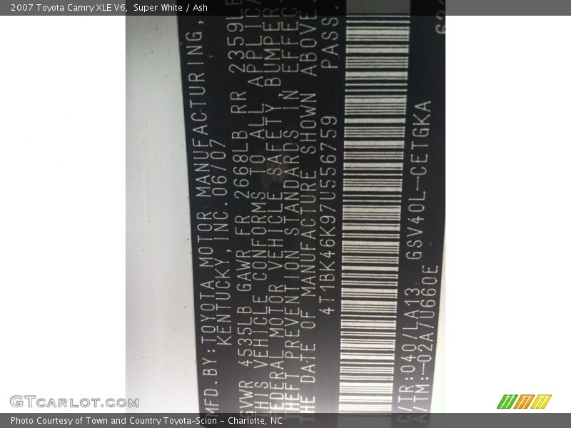 Super White / Ash 2007 Toyota Camry XLE V6