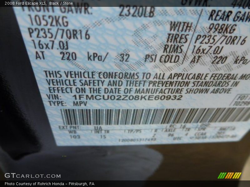 Black / Stone 2008 Ford Escape XLS