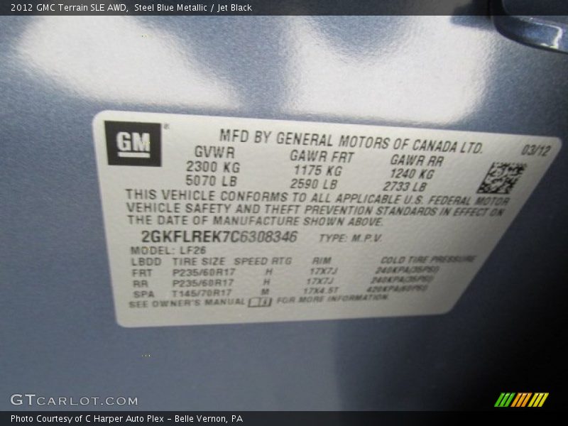 Steel Blue Metallic / Jet Black 2012 GMC Terrain SLE AWD