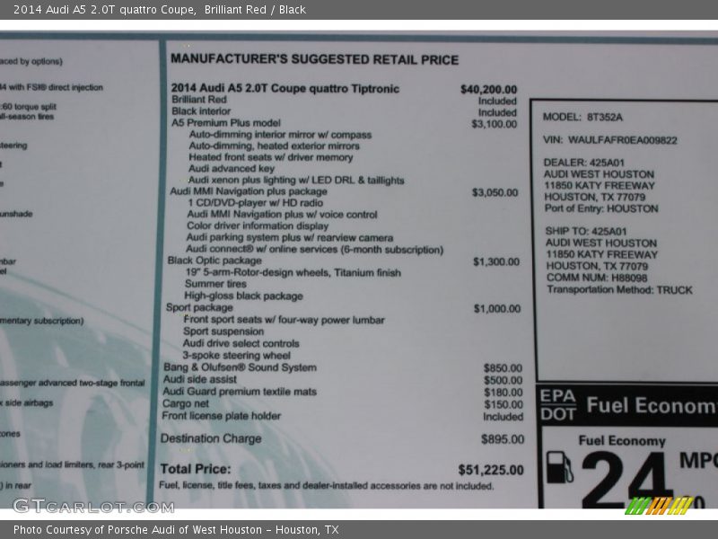 Brilliant Red / Black 2014 Audi A5 2.0T quattro Coupe