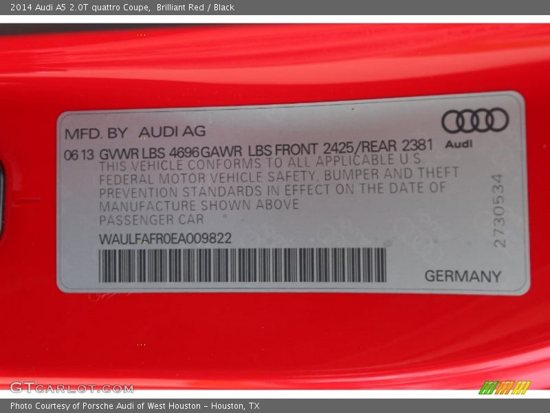 Brilliant Red / Black 2014 Audi A5 2.0T quattro Coupe