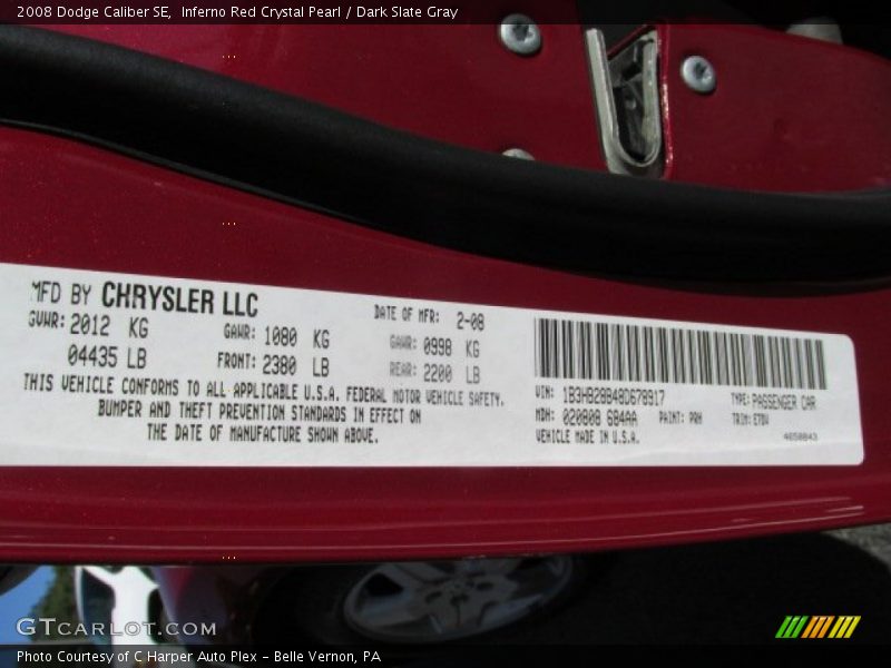 Inferno Red Crystal Pearl / Dark Slate Gray 2008 Dodge Caliber SE