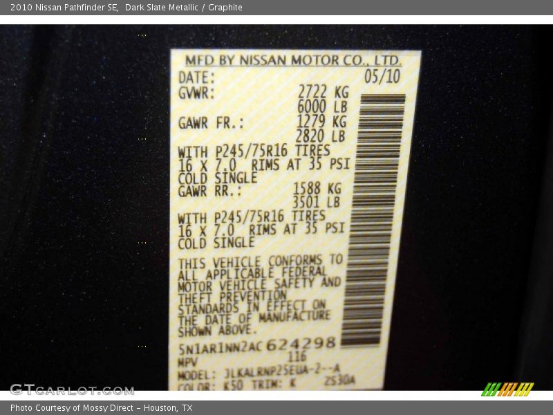 Dark Slate Metallic / Graphite 2010 Nissan Pathfinder SE
