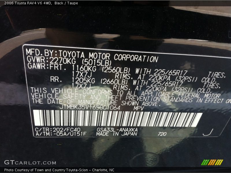 Black / Taupe 2006 Toyota RAV4 V6 4WD