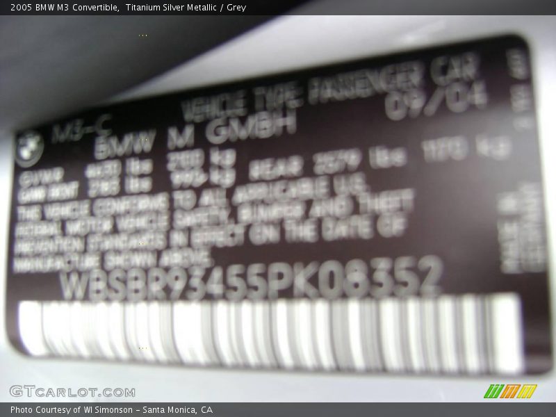Titanium Silver Metallic / Grey 2005 BMW M3 Convertible