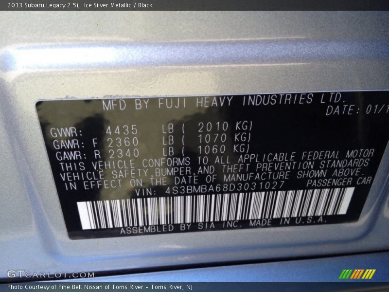 Ice Silver Metallic / Black 2013 Subaru Legacy 2.5i