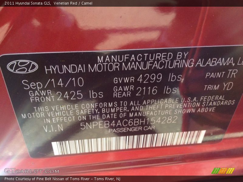 Venetian Red / Camel 2011 Hyundai Sonata GLS
