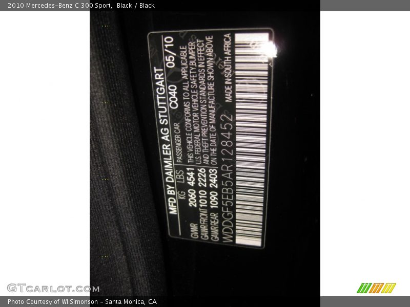 Black / Black 2010 Mercedes-Benz C 300 Sport
