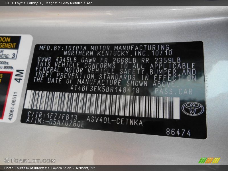 Magnetic Gray Metallic / Ash 2011 Toyota Camry LE