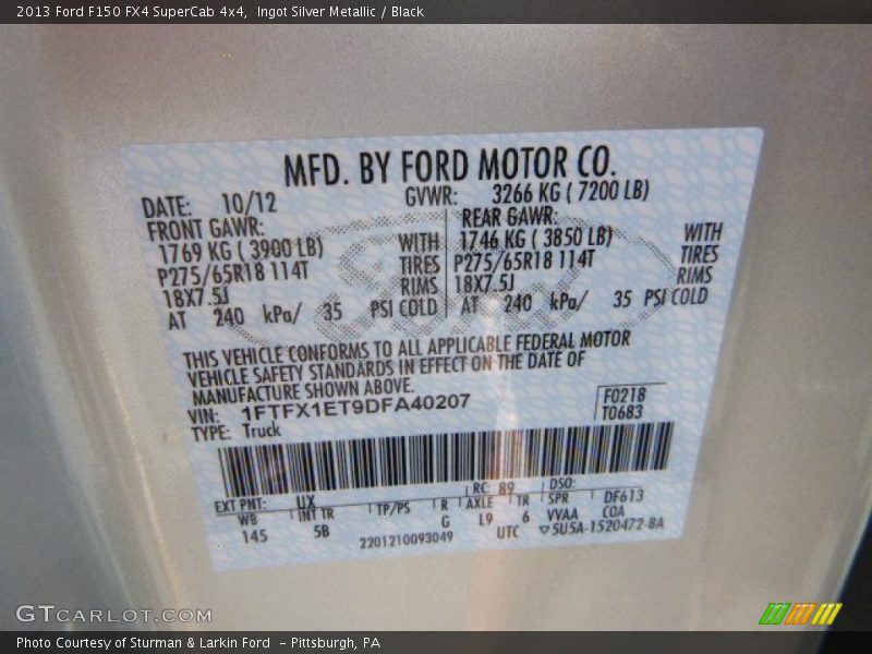 Ingot Silver Metallic / Black 2013 Ford F150 FX4 SuperCab 4x4