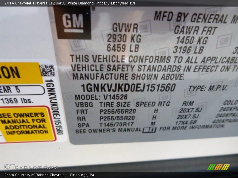 White Diamond Tricoat / Ebony/Mojave 2014 Chevrolet Traverse LTZ AWD