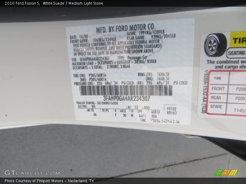 White Suede / Medium Light Stone 2010 Ford Fusion S