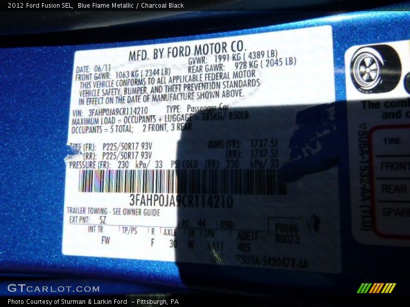 Blue Flame Metallic / Charcoal Black 2012 Ford Fusion SEL