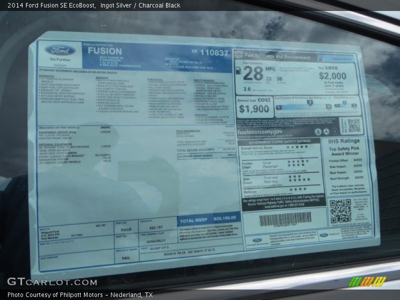  2014 Fusion SE EcoBoost Window Sticker