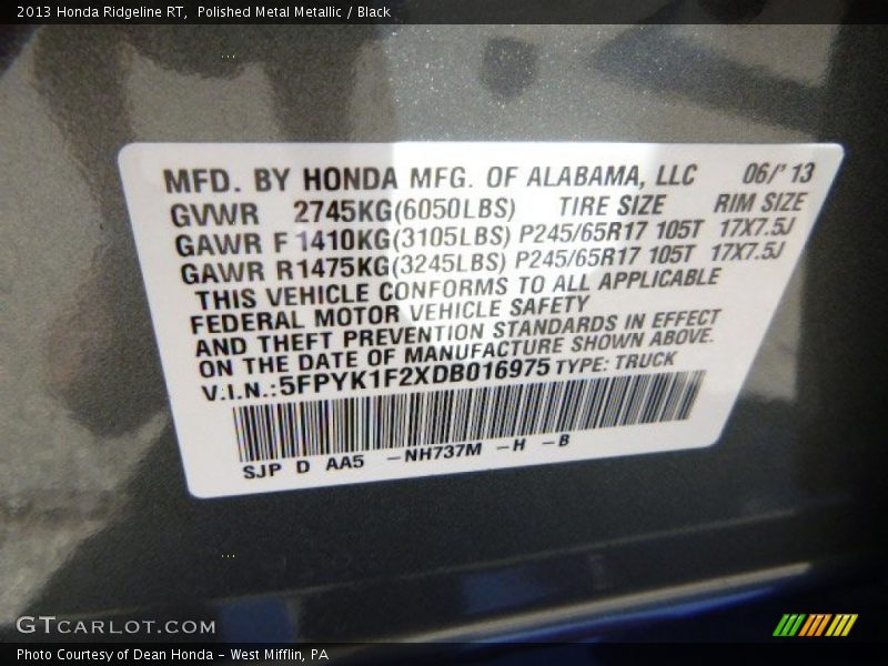 Polished Metal Metallic / Black 2013 Honda Ridgeline RT