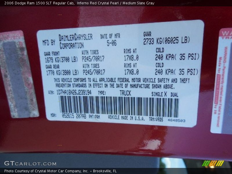 Inferno Red Crystal Pearl / Medium Slate Gray 2006 Dodge Ram 1500 SLT Regular Cab