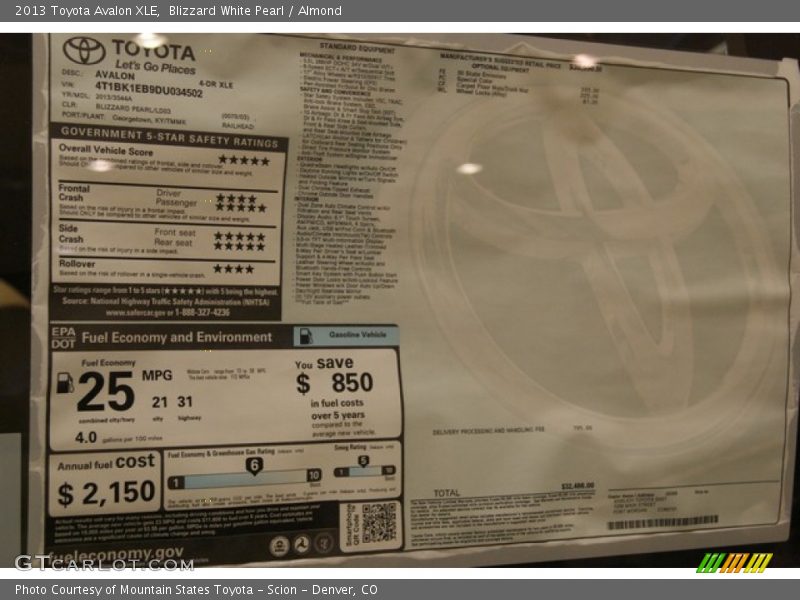 Blizzard White Pearl / Almond 2013 Toyota Avalon XLE