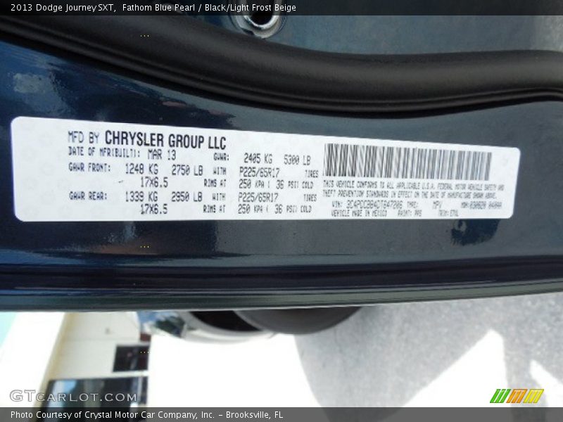 Fathom Blue Pearl / Black/Light Frost Beige 2013 Dodge Journey SXT