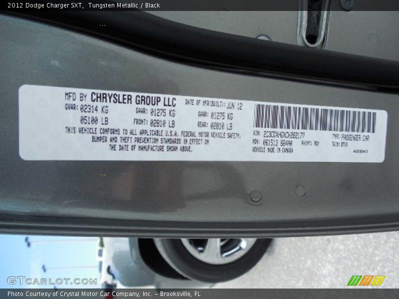 Tungsten Metallic / Black 2012 Dodge Charger SXT