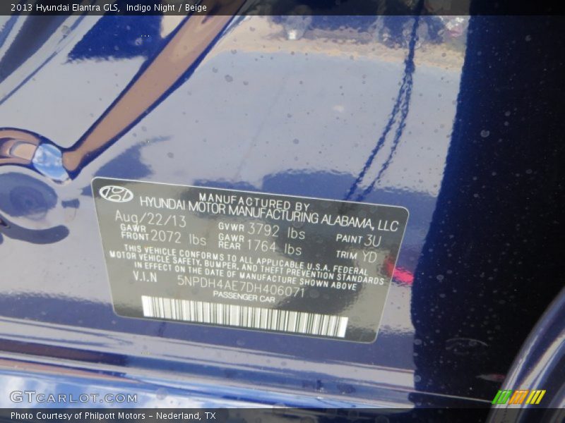 Indigo Night / Beige 2013 Hyundai Elantra GLS