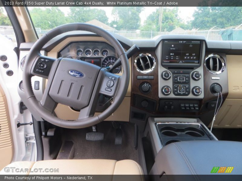 White Platinum Metallic Tri-Coat / Adobe 2013 Ford F350 Super Duty Lariat Crew Cab 4x4 Dually
