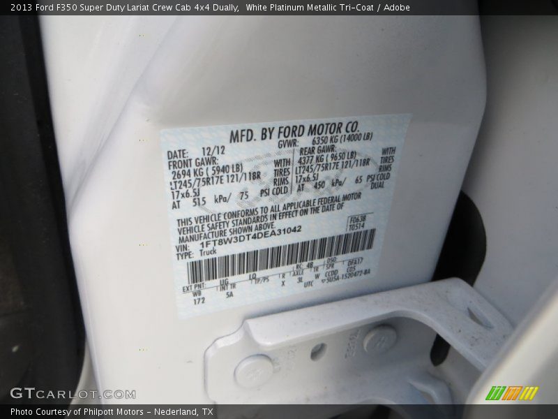 White Platinum Metallic Tri-Coat / Adobe 2013 Ford F350 Super Duty Lariat Crew Cab 4x4 Dually