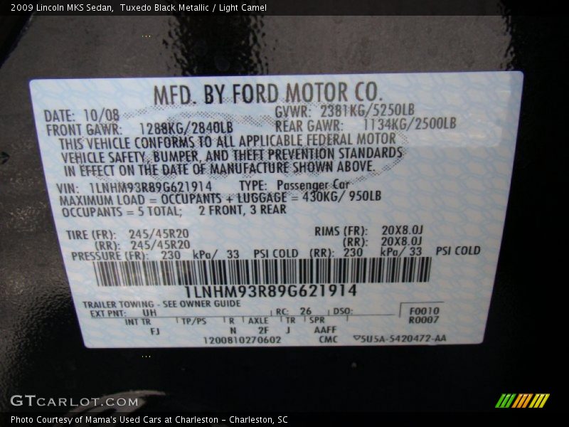 Tuxedo Black Metallic / Light Camel 2009 Lincoln MKS Sedan