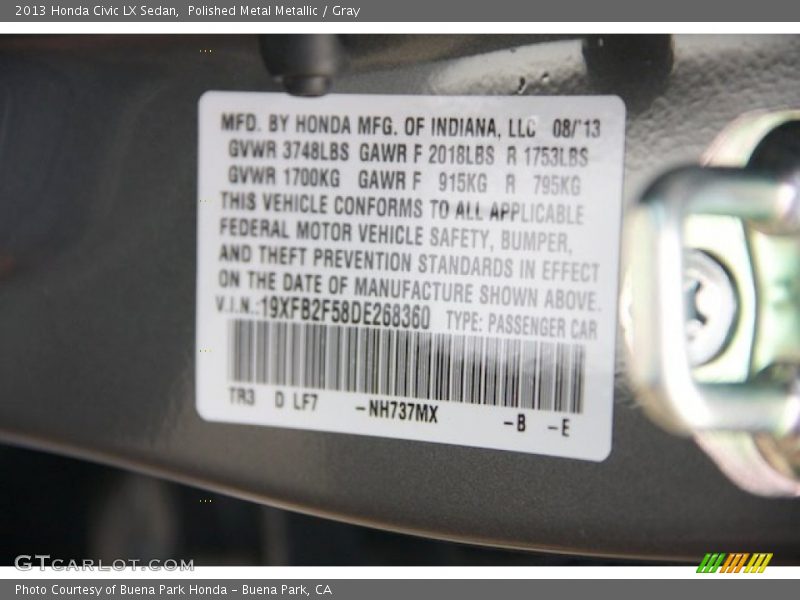Polished Metal Metallic / Gray 2013 Honda Civic LX Sedan