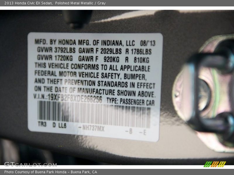 Polished Metal Metallic / Gray 2013 Honda Civic EX Sedan