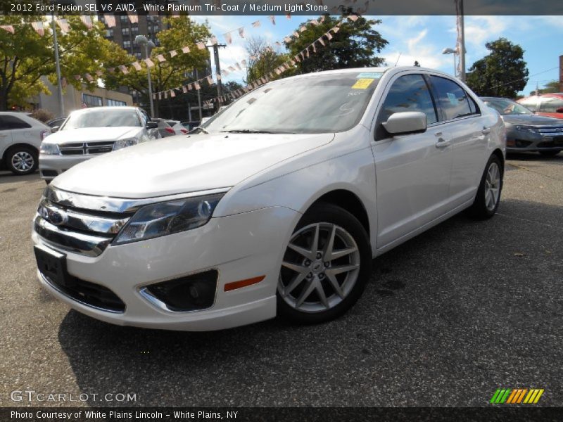 White Platinum Tri-Coat / Medium Light Stone 2012 Ford Fusion SEL V6 AWD