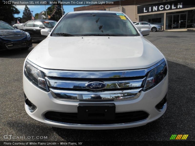White Platinum Tri-Coat / Medium Light Stone 2012 Ford Fusion SEL V6 AWD