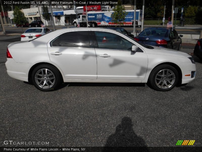 White Platinum Tri-Coat / Medium Light Stone 2012 Ford Fusion SEL V6 AWD