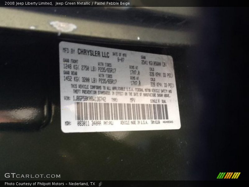 Jeep Green Metallic / Pastel Pebble Beige 2008 Jeep Liberty Limited