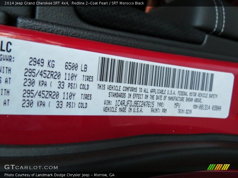 2014 Grand Cherokee SRT 4x4 Redline 2-Coat Pearl Color Code PRM