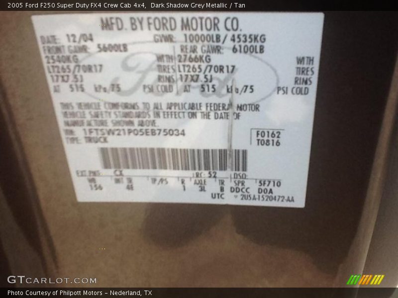 Dark Shadow Grey Metallic / Tan 2005 Ford F250 Super Duty FX4 Crew Cab 4x4