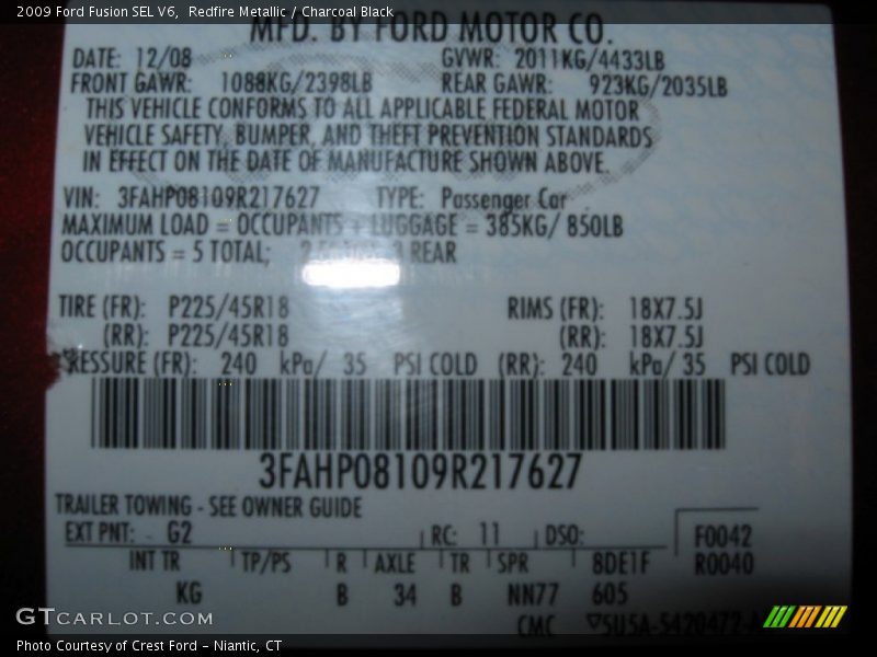 Redfire Metallic / Charcoal Black 2009 Ford Fusion SEL V6