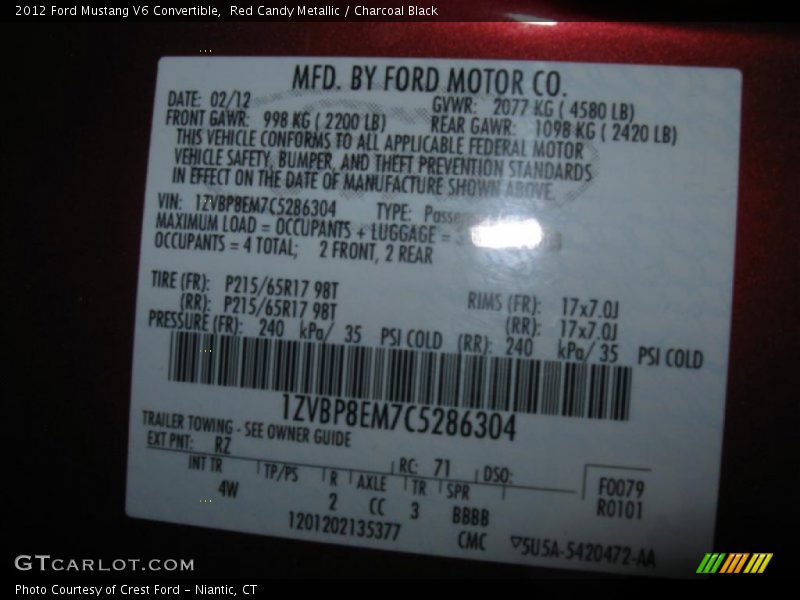 Red Candy Metallic / Charcoal Black 2012 Ford Mustang V6 Convertible