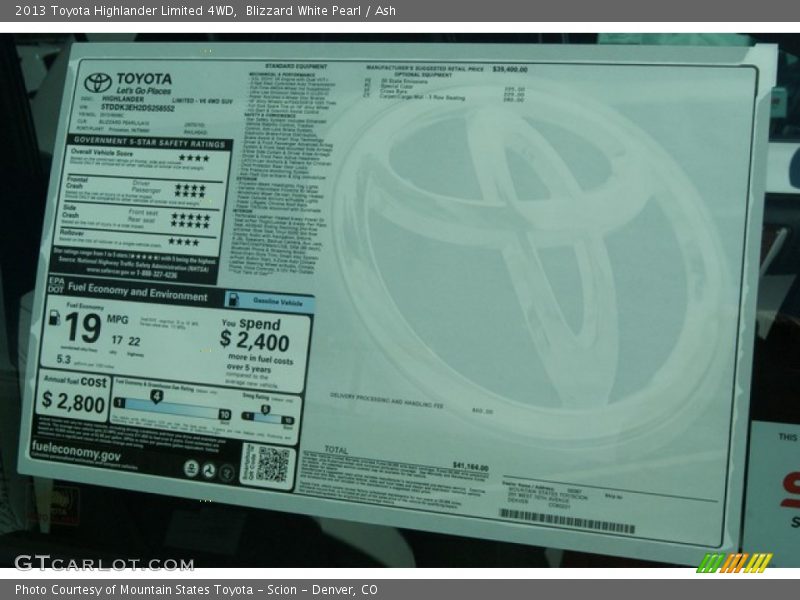 Blizzard White Pearl / Ash 2013 Toyota Highlander Limited 4WD