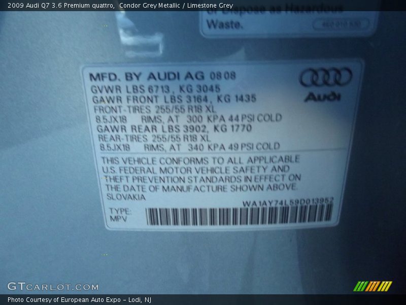 Condor Grey Metallic / Limestone Grey 2009 Audi Q7 3.6 Premium quattro