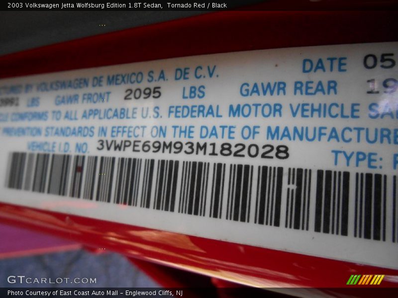 Tornado Red / Black 2003 Volkswagen Jetta Wolfsburg Edition 1.8T Sedan