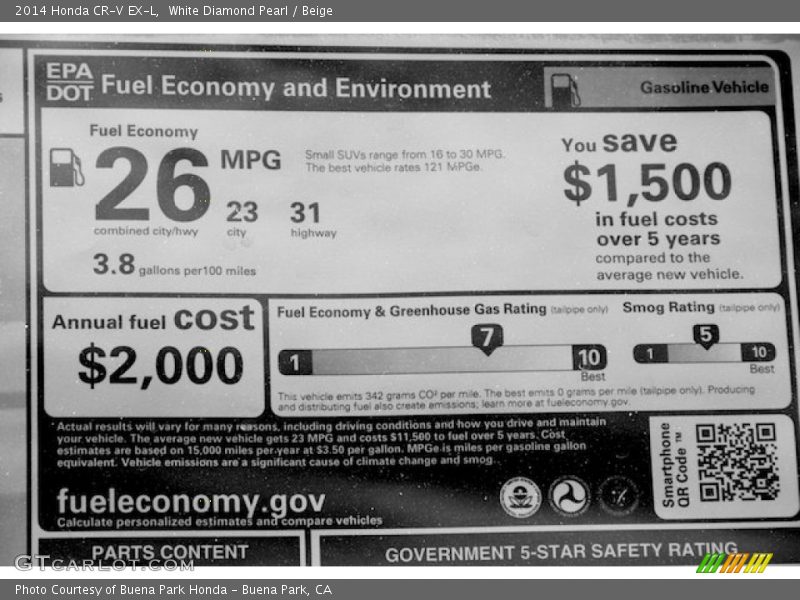 White Diamond Pearl / Beige 2014 Honda CR-V EX-L