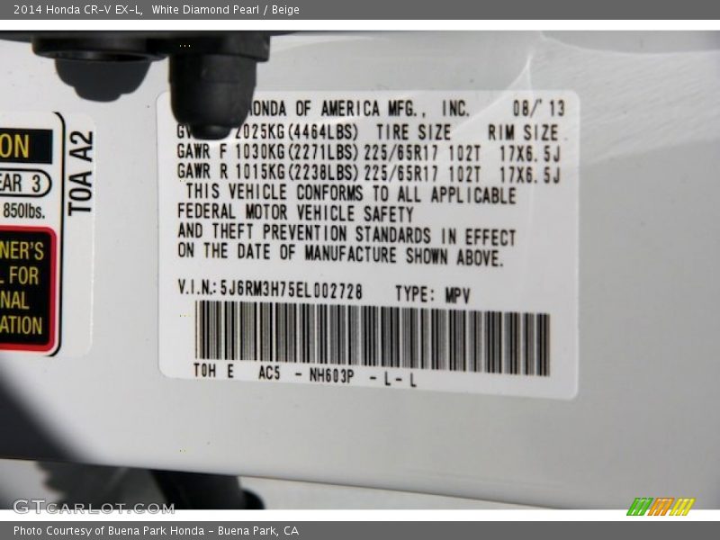 White Diamond Pearl / Beige 2014 Honda CR-V EX-L