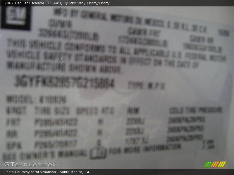 Quicksilver / Ebony/Ebony 2007 Cadillac Escalade EXT AWD