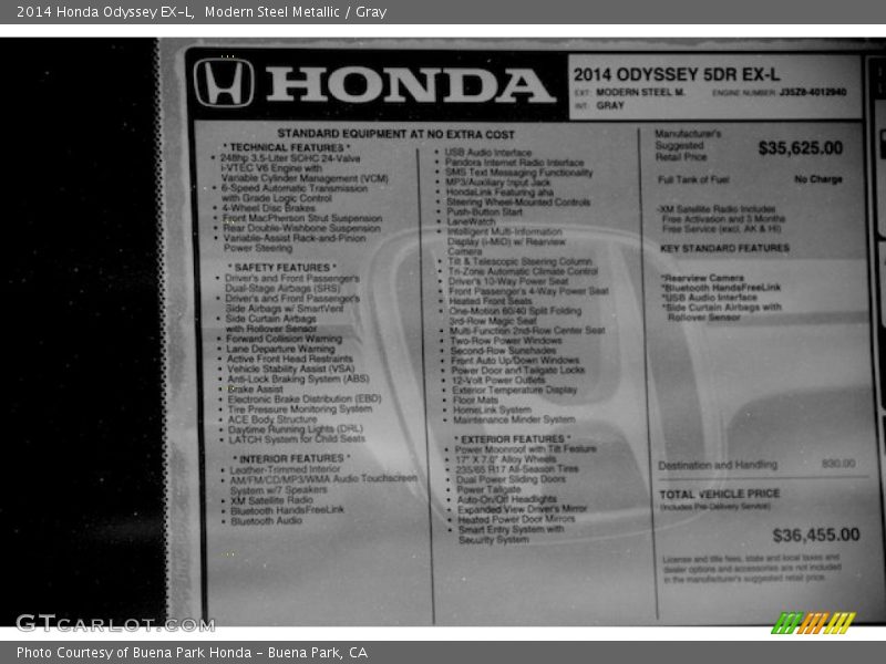 Modern Steel Metallic / Gray 2014 Honda Odyssey EX-L