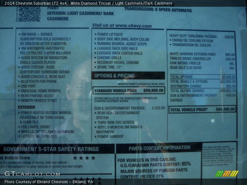 White Diamond Tricoat / Light Cashmere/Dark Cashmere 2014 Chevrolet Suburban LTZ 4x4