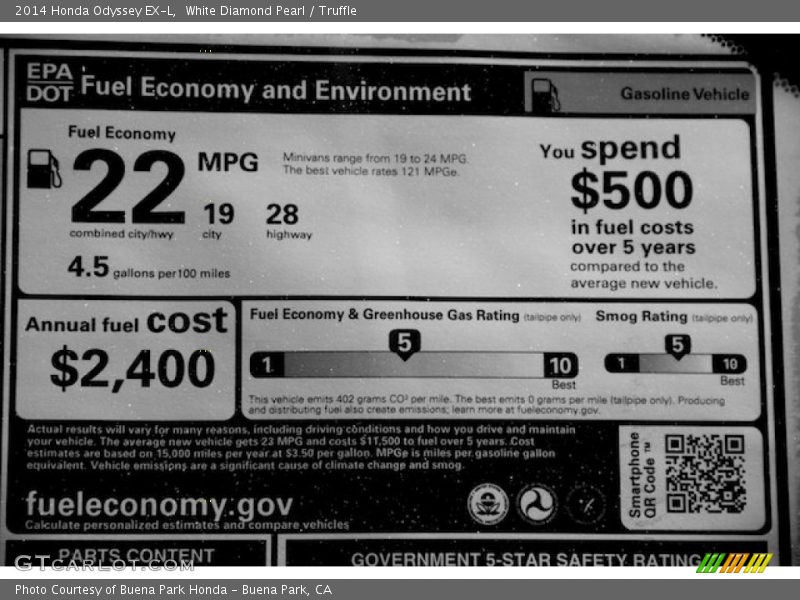 White Diamond Pearl / Truffle 2014 Honda Odyssey EX-L