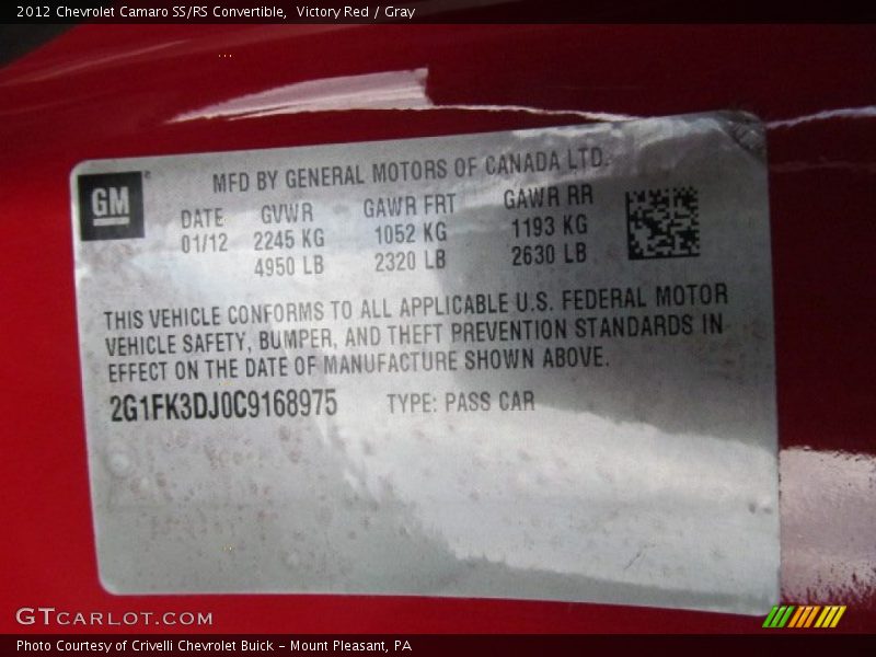 Victory Red / Gray 2012 Chevrolet Camaro SS/RS Convertible