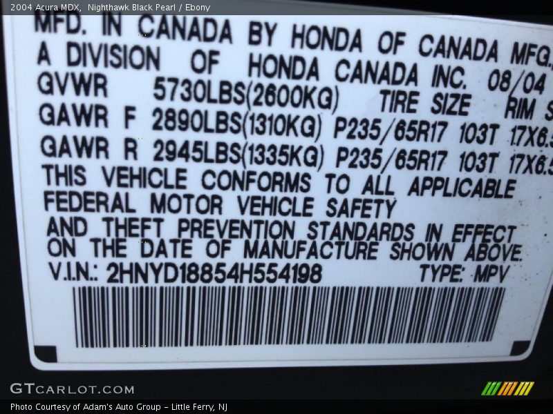 Nighthawk Black Pearl / Ebony 2004 Acura MDX