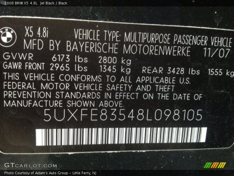 Jet Black / Black 2008 BMW X5 4.8i